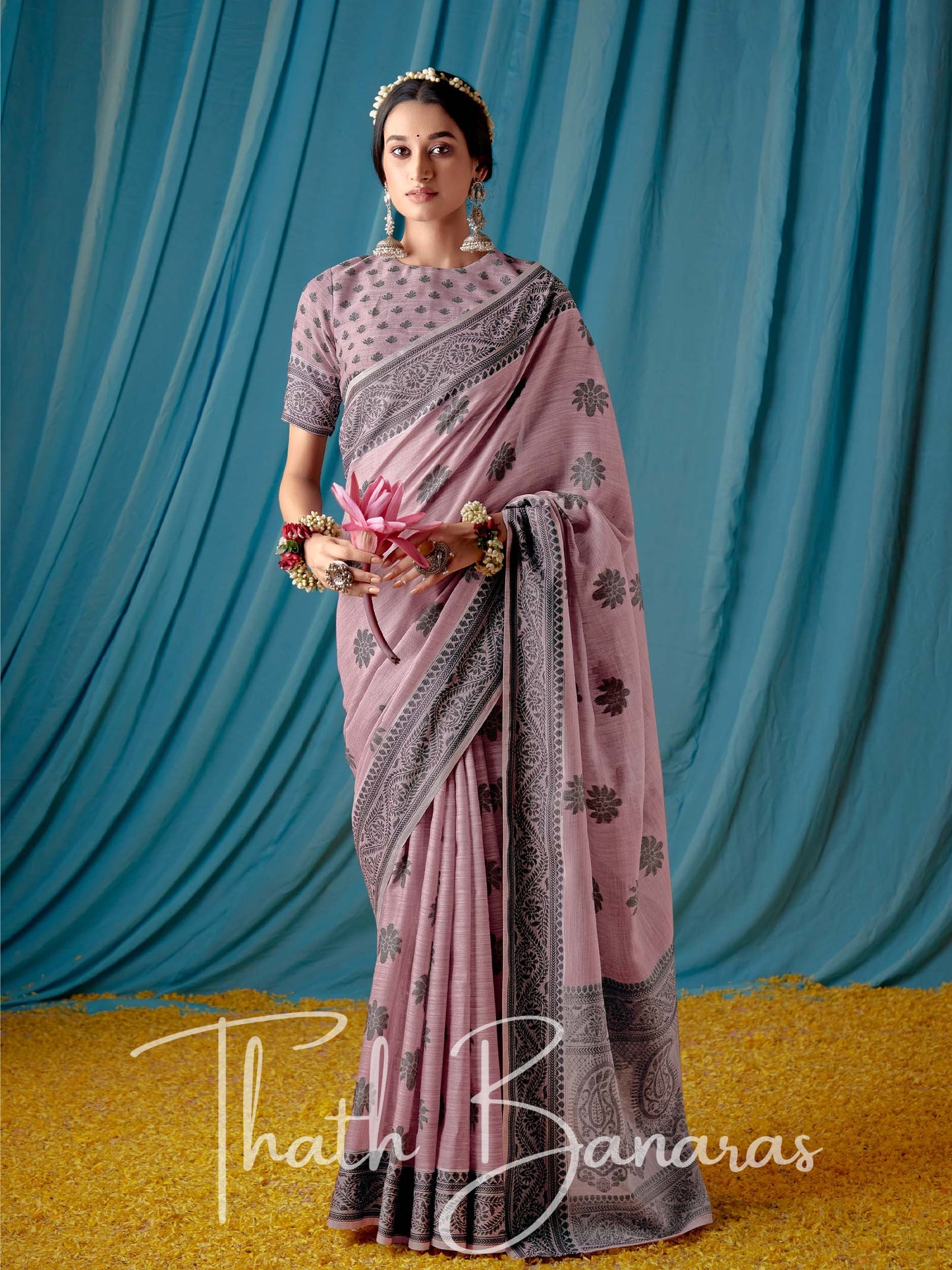 Dull Pink Beautiful Traditional Wear Lucknowi Linen