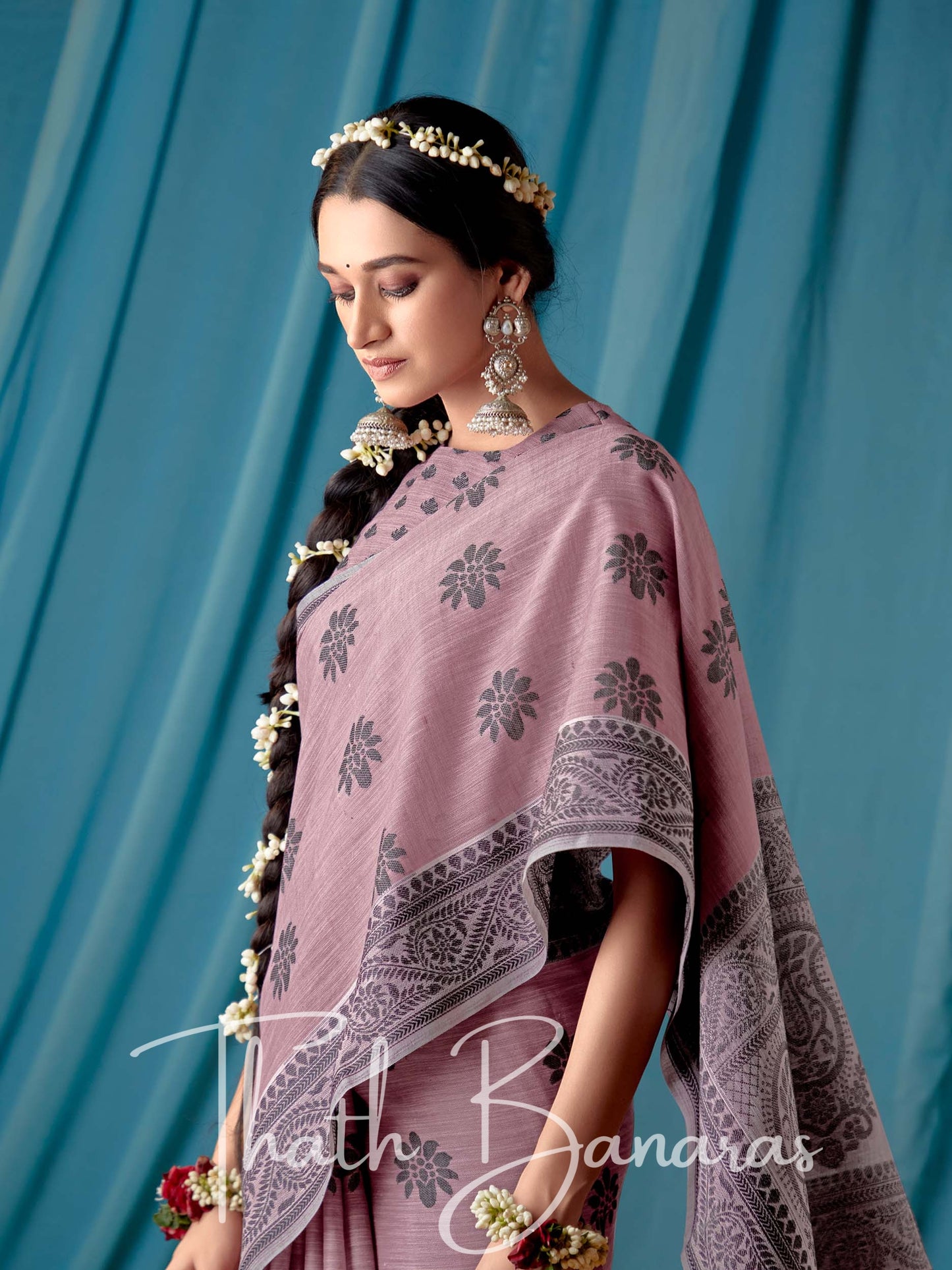 Dull Pink Beautiful Traditional Wear Lucknowi Linen