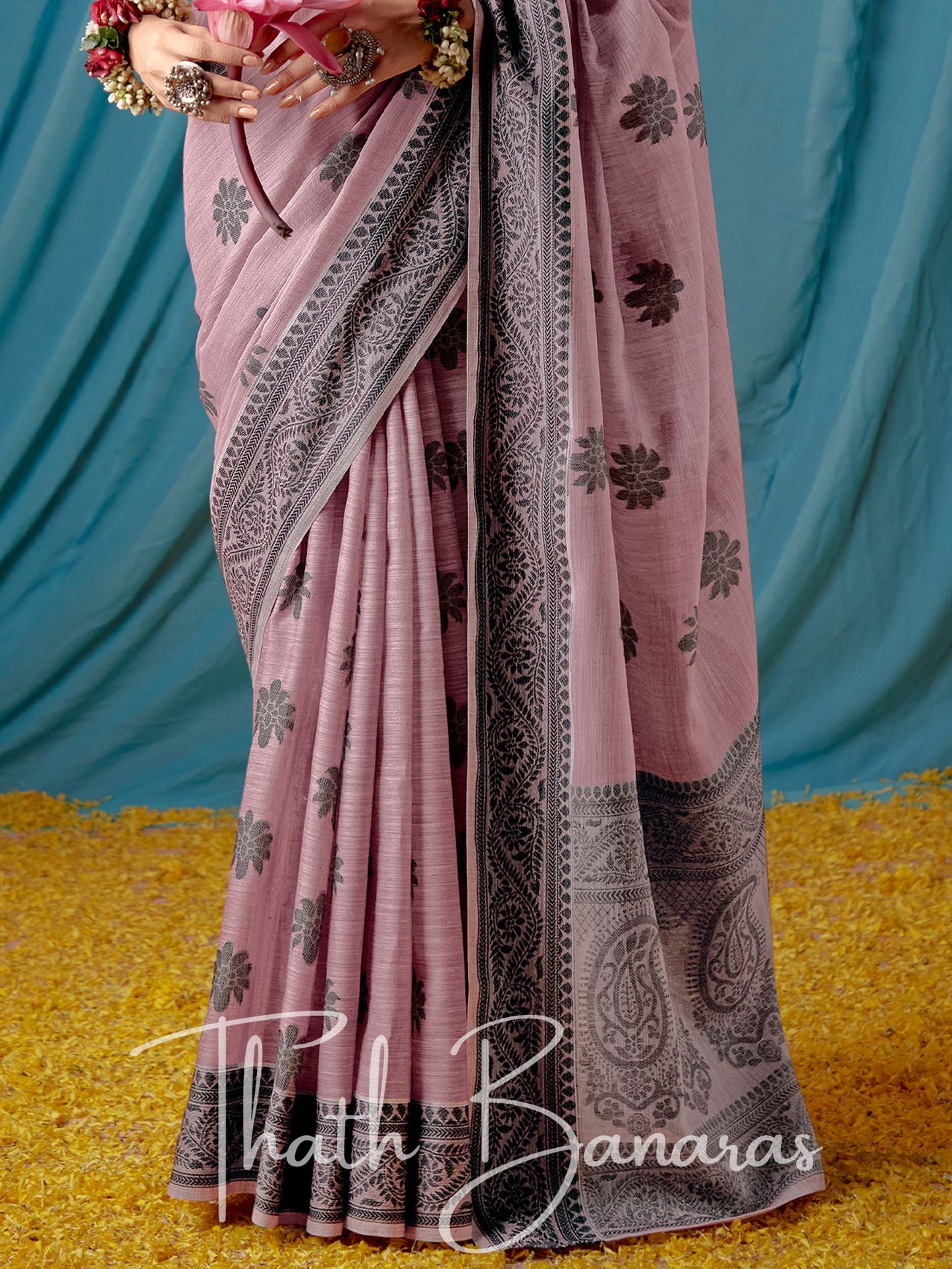 Dull Pink Beautiful Traditional Wear Lucknowi Linen