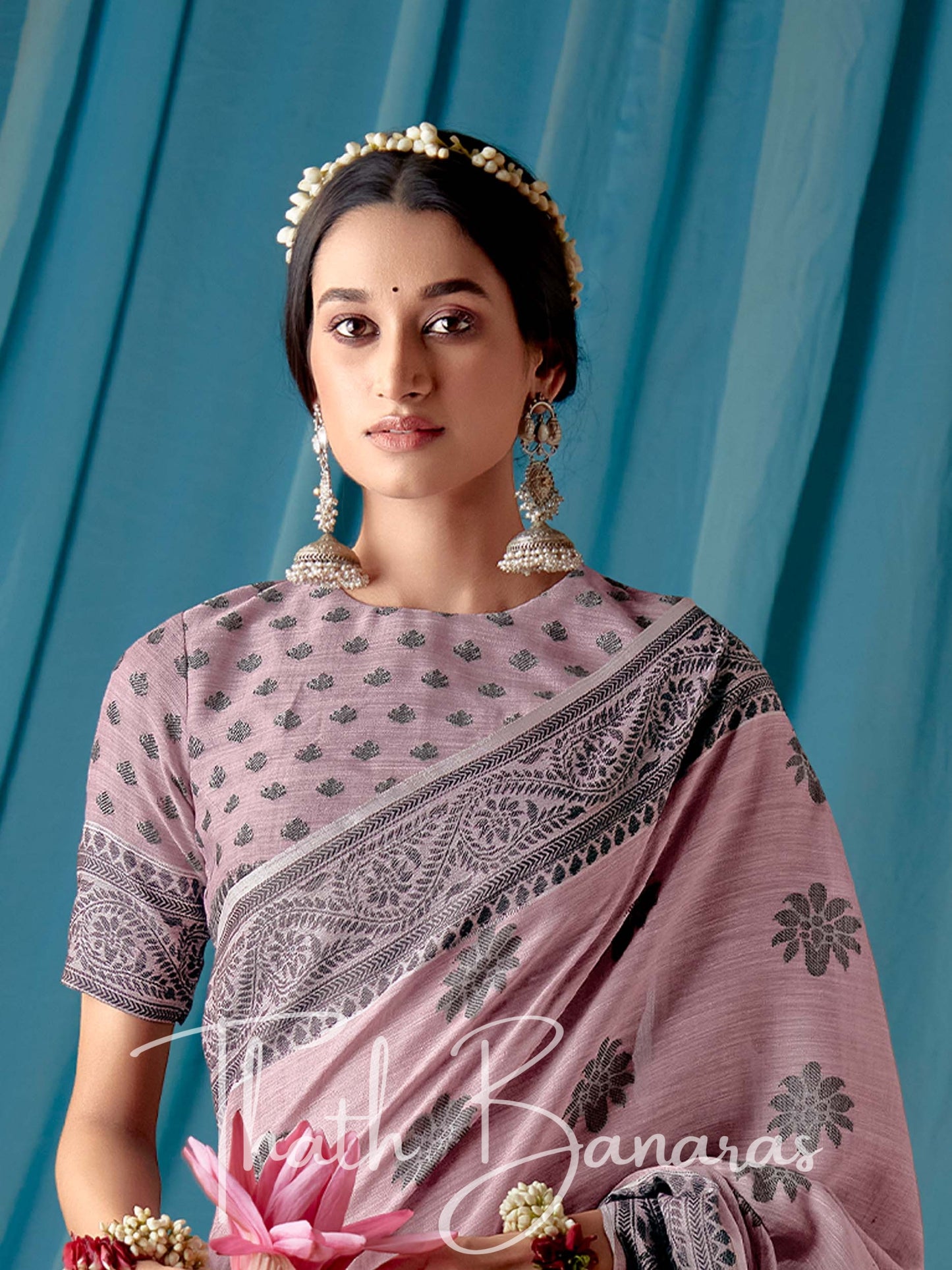 Dull Pink Beautiful Traditional Wear Lucknowi Linen