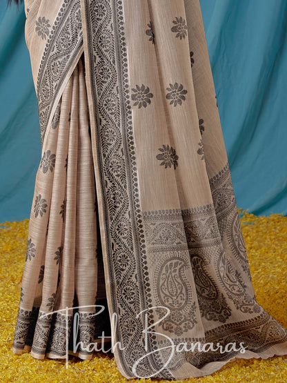 Powder Grey Beautiful Traditional Wear Lucknowi Linen