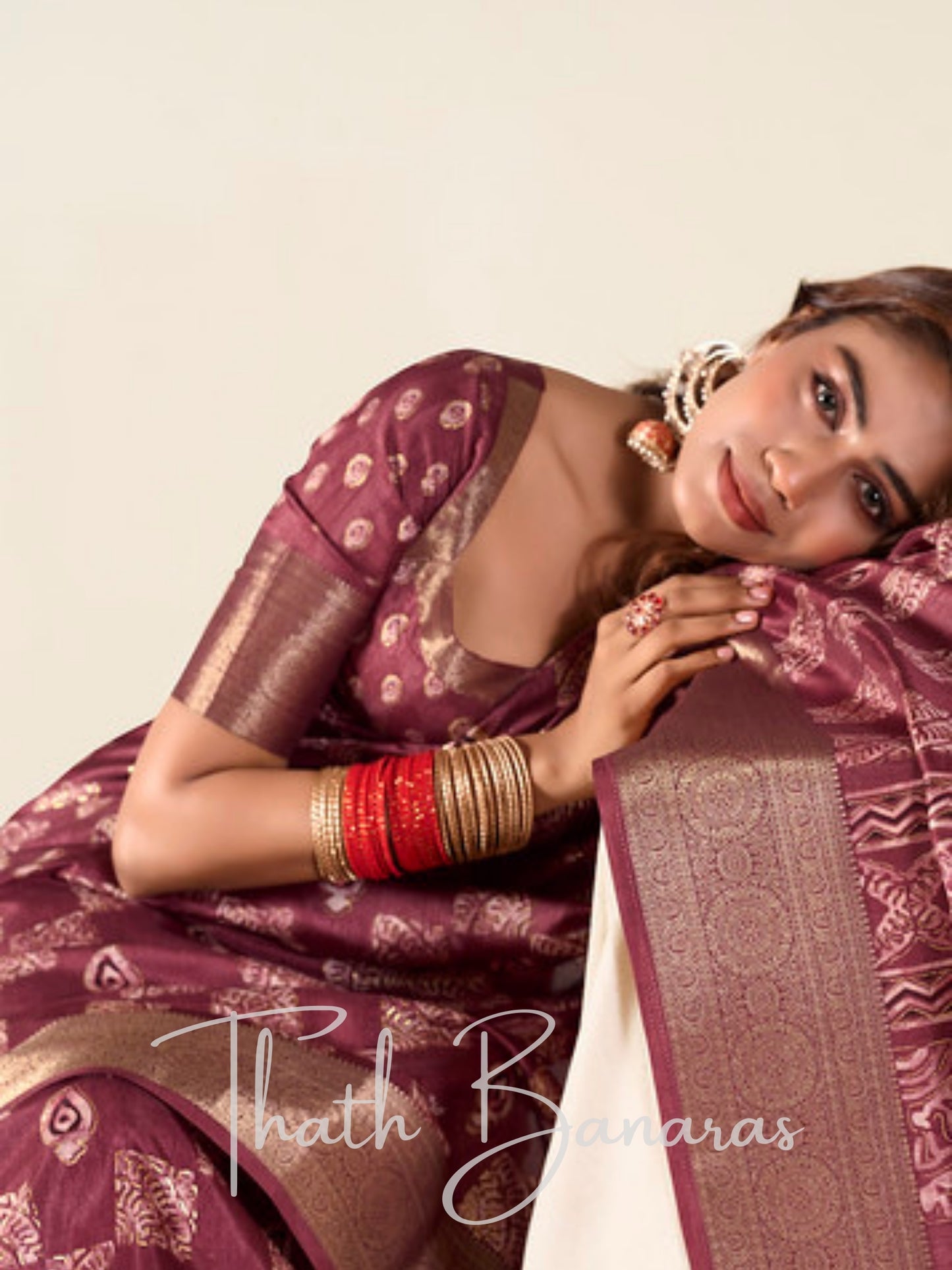 Wine Royale Mulmul Cotton Saree with Copper Zari Grandeur
