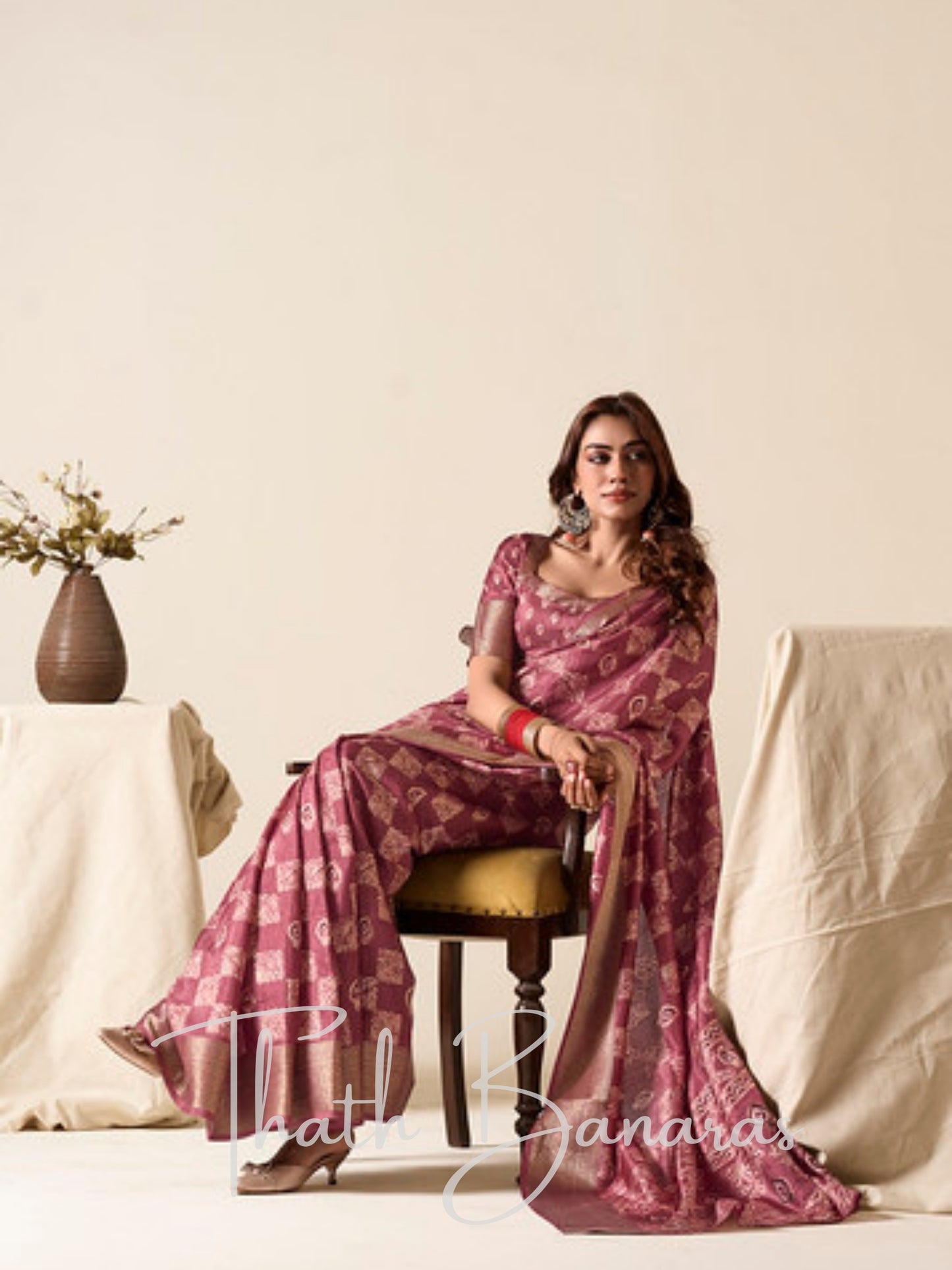Wine Royale Mulmul Cotton Saree with Copper Zari Grandeur