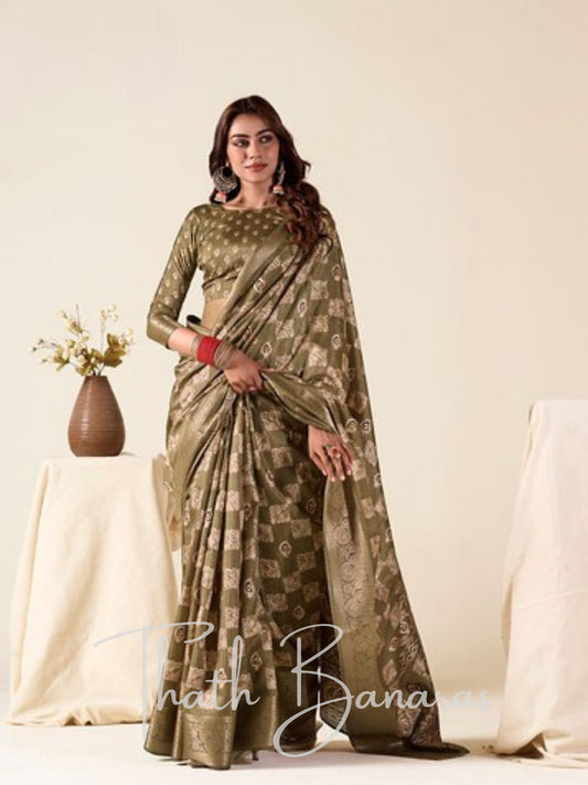Olive Envy Royal Green MulMul Cotton Saree with Zari Accents