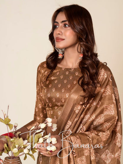 Traditional Brown MulMul Cotton Saree with Royal Zari Highlights