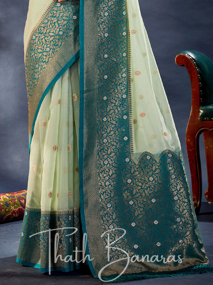 Ice Blue Banarasi Organza Silk With Contrast Blouse And Pallu