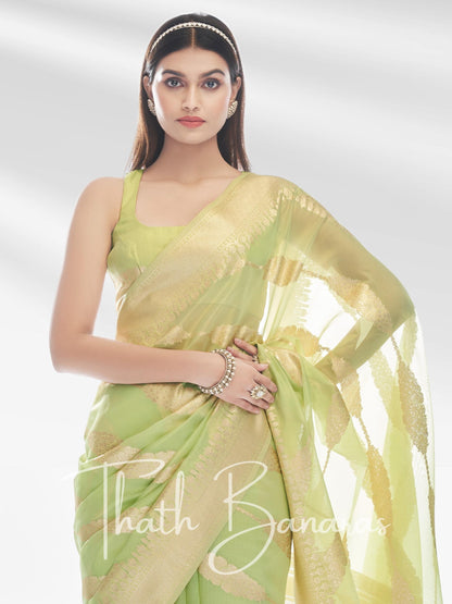 Green Pure Organza with Banarasi Zari