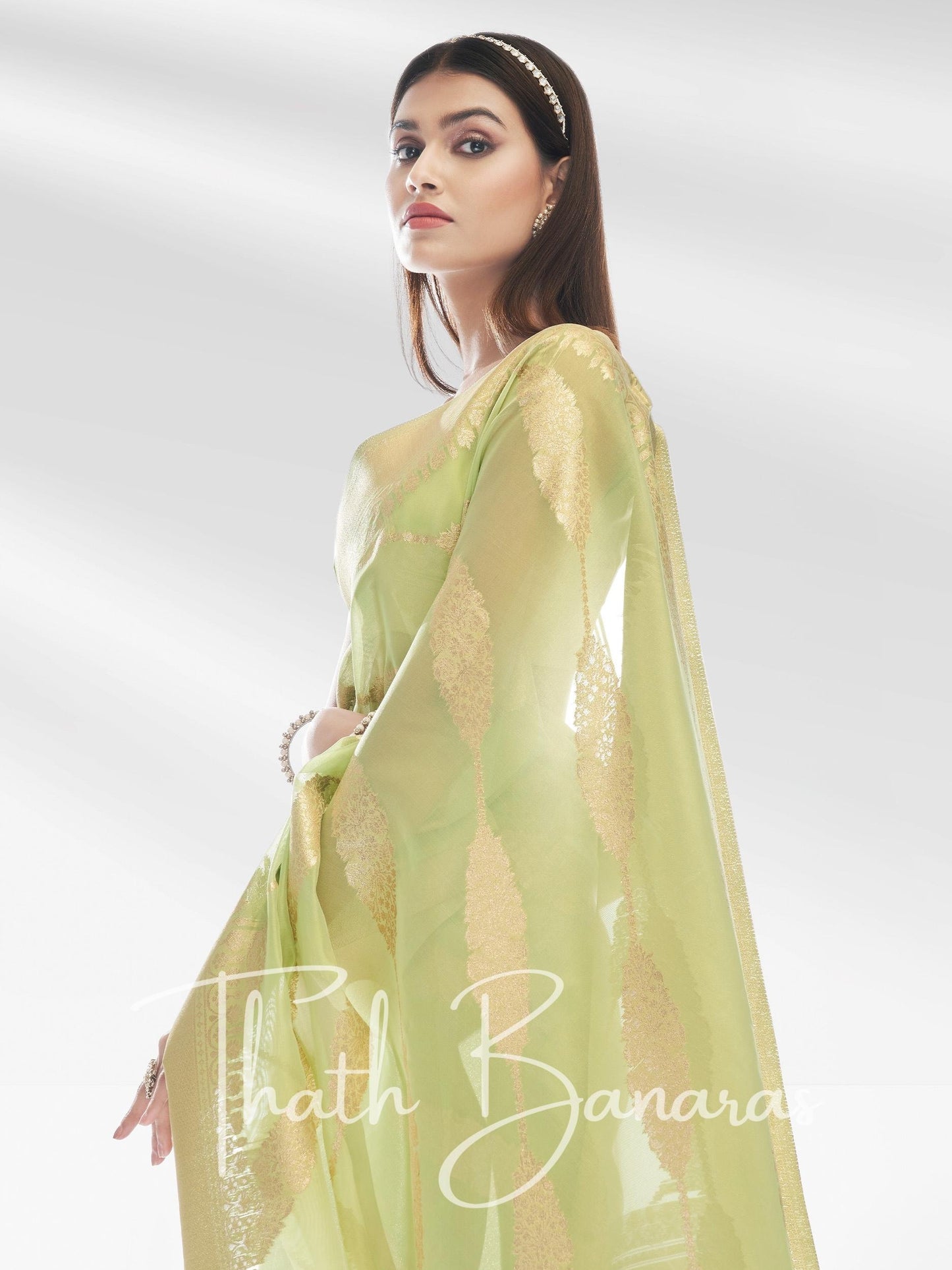 Green Pure Organza with Banarasi Zari