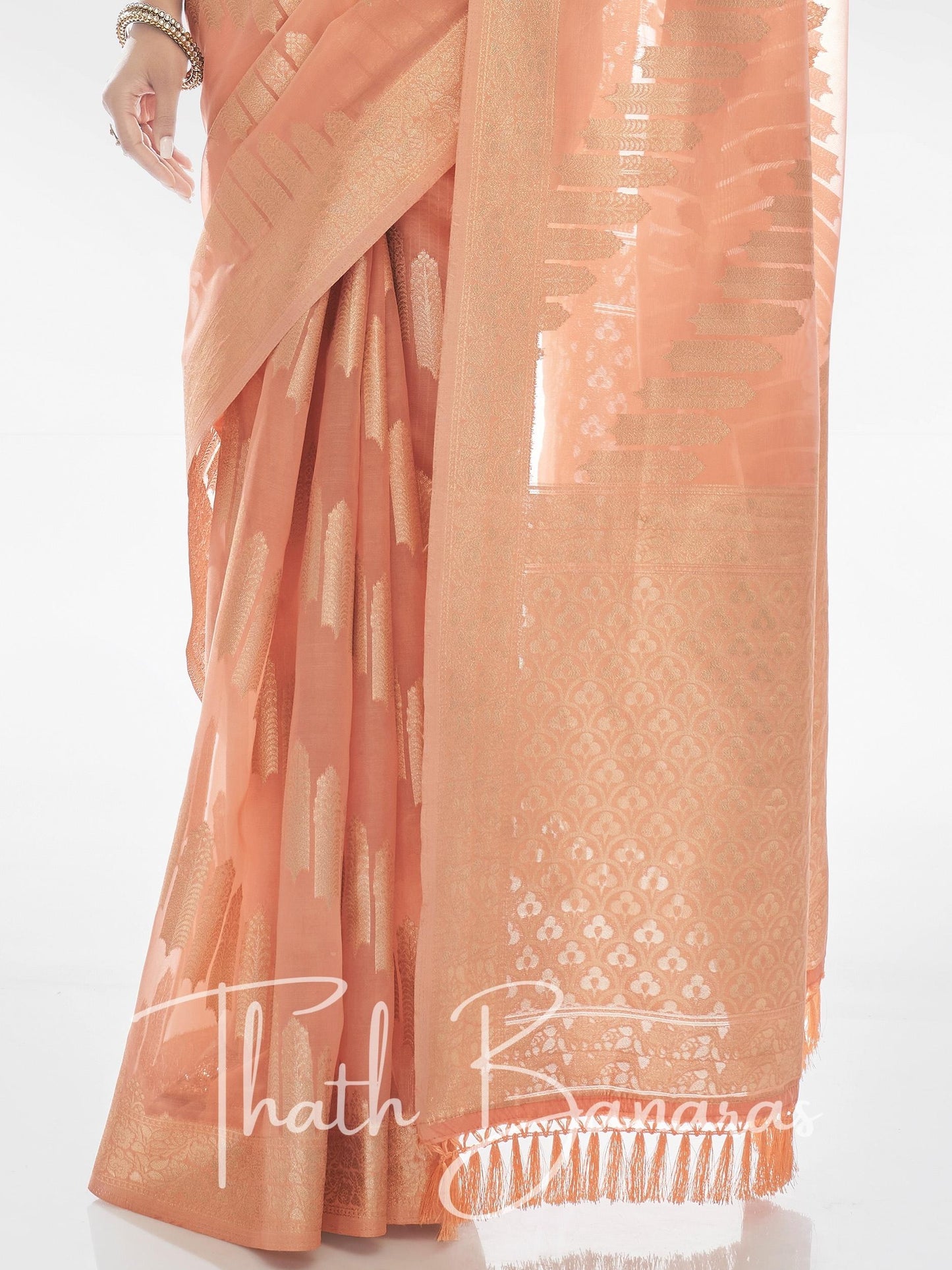 Peach Pure Organza with Banarasi Zari