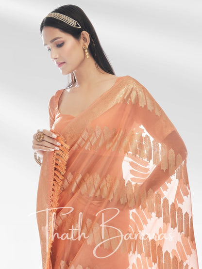 Peach Pure Organza with Banarasi Zari