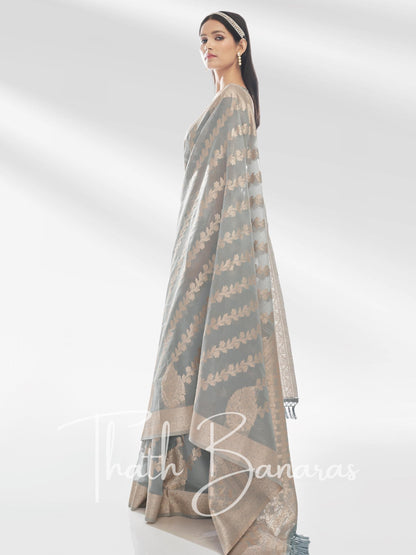 Grey Pure Organza with Banarasi Zari