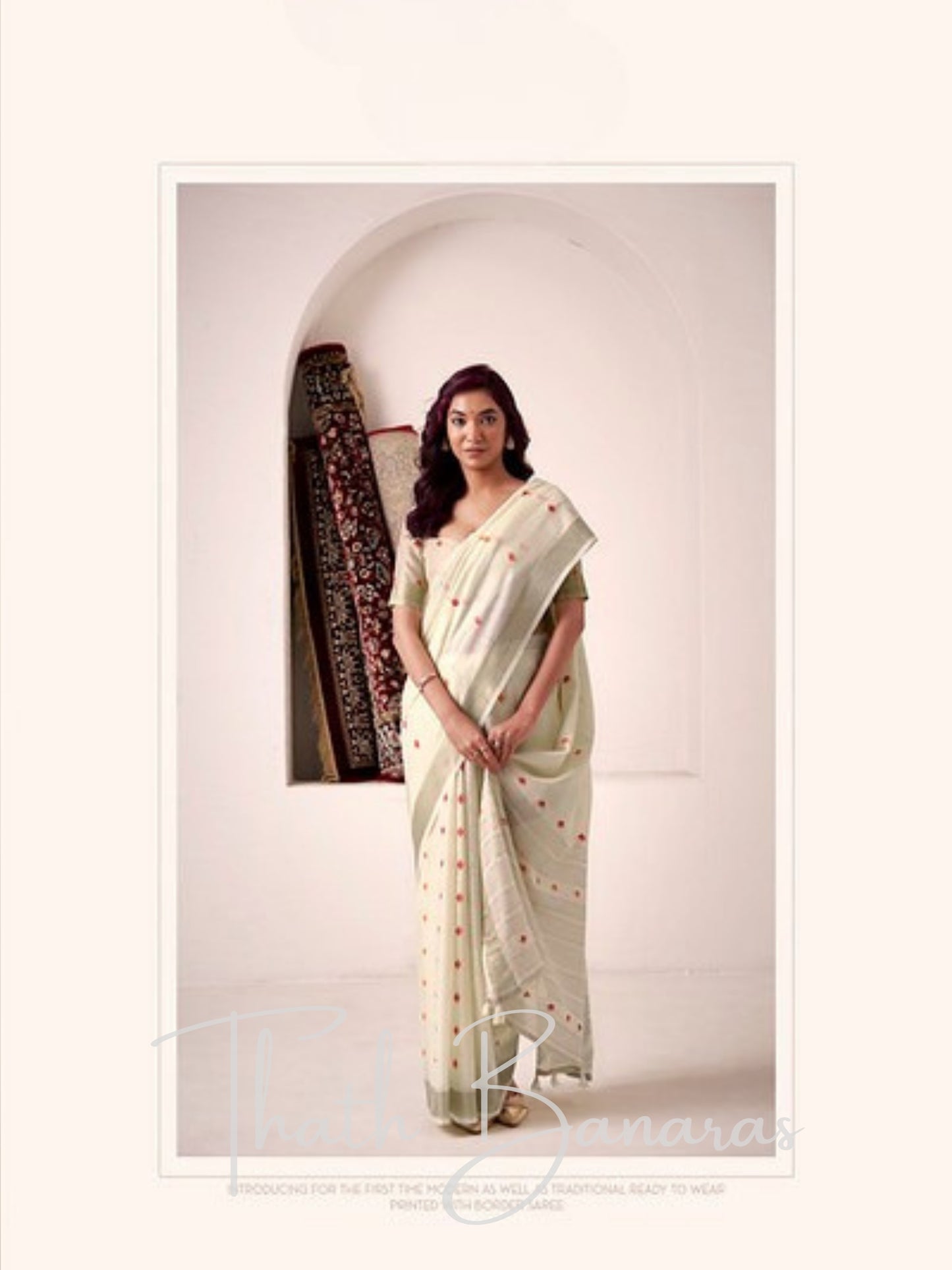 Off White Linen Silk Saree with Subtle Embellishments