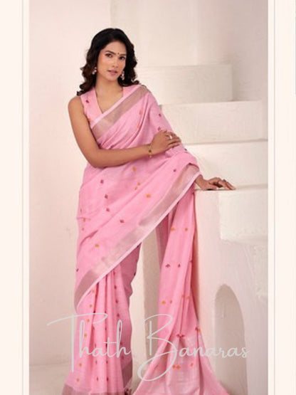 Pink Silk Blend Woven Saree