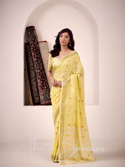 Elegant Yellow Silk Linen Saree