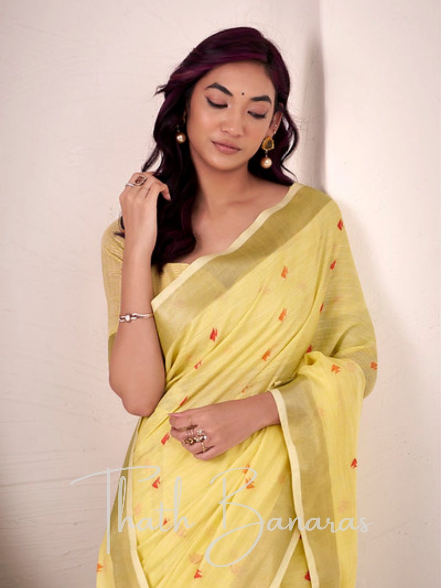 Elegant Yellow Silk Linen Saree
