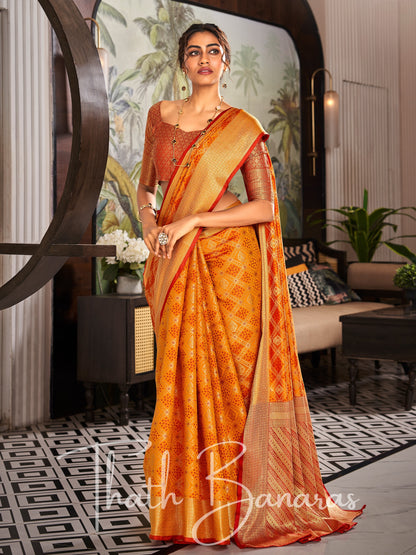 Golden Yellow Handloom Patola Soft Silk Ceremonial Classic Saree