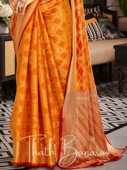 Golden Yellow Handloom Patola Soft Silk Ceremonial Classic Saree