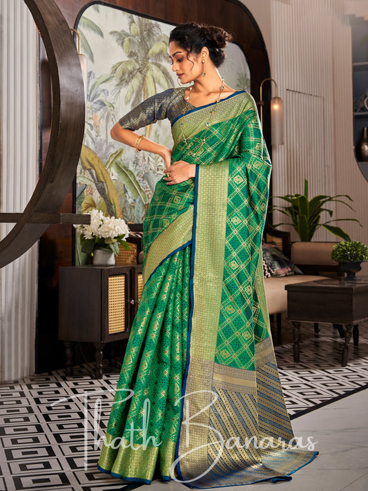 Emerald Green Handloom Patola Soft Silk Ceremonial Classic Saree