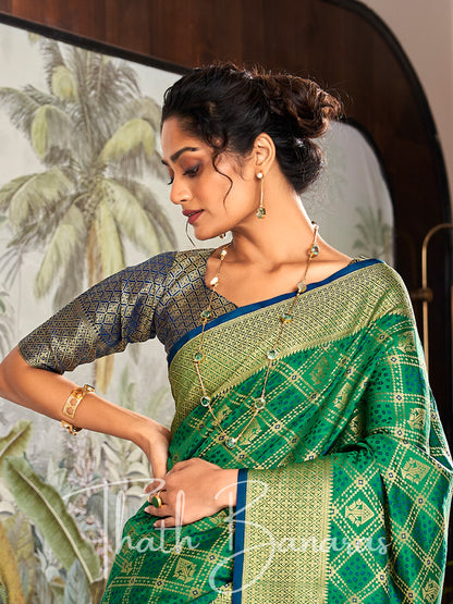 Emerald Green Handloom Patola Soft Silk Ceremonial Classic Saree