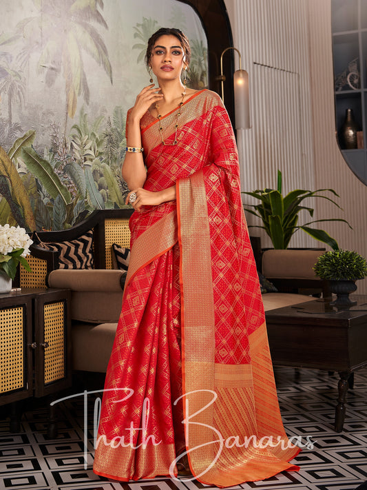 Ruby Red Handloom Patola Soft Silk Ceremonial Classic Saree