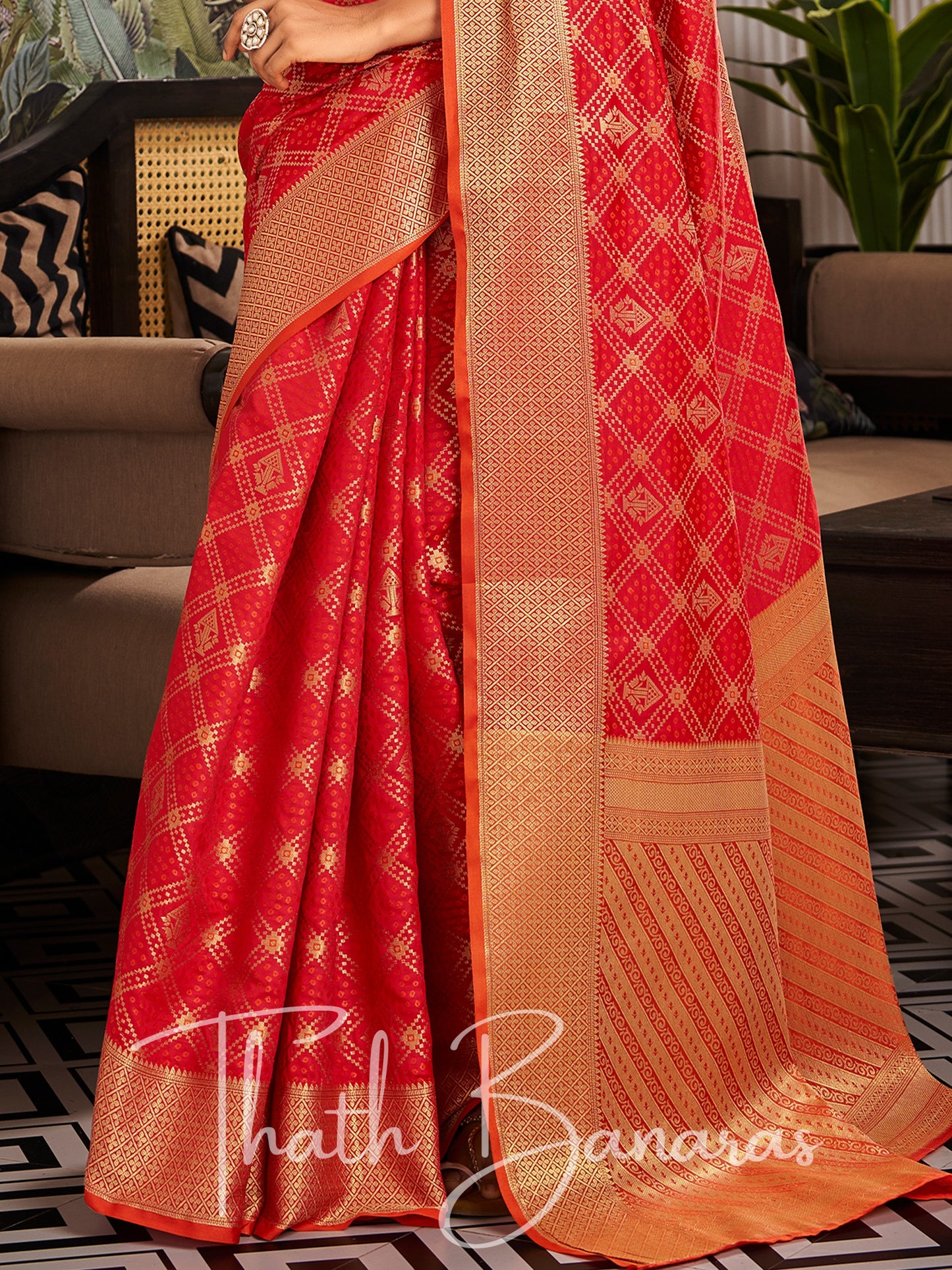 Ruby Red Handloom Patola Soft Silk Ceremonial Classic Saree