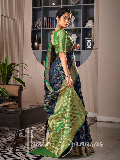 Midnight Jewel Green Handloom Patola Soft Silk Ceremonial Classic Saree