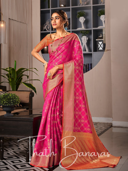 Blush Pink Handloom Patola Soft Silk Ceremonial Classic Saree