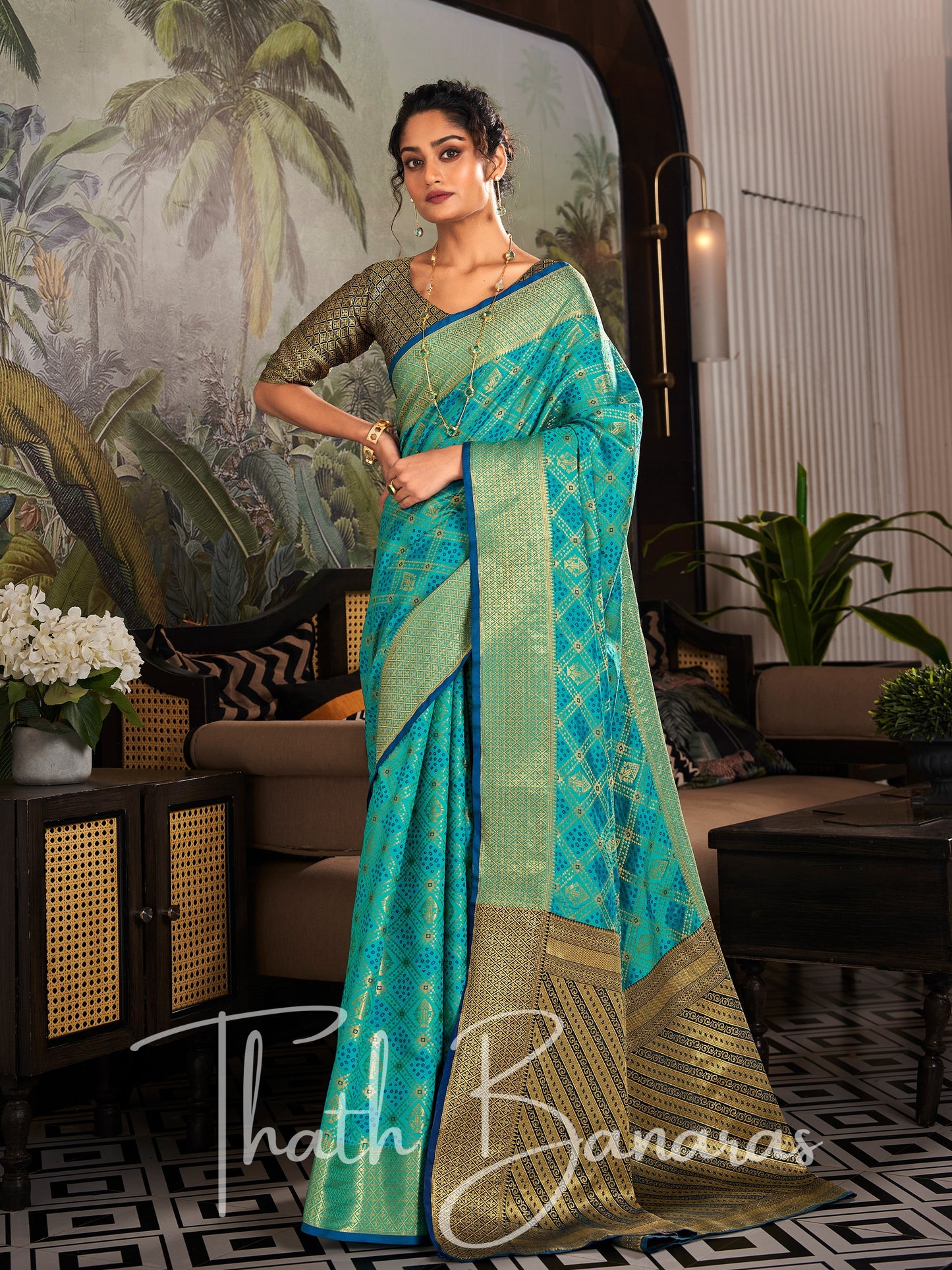 Azure Blue Handloom Patola Soft Silk Ceremonial Classic Saree