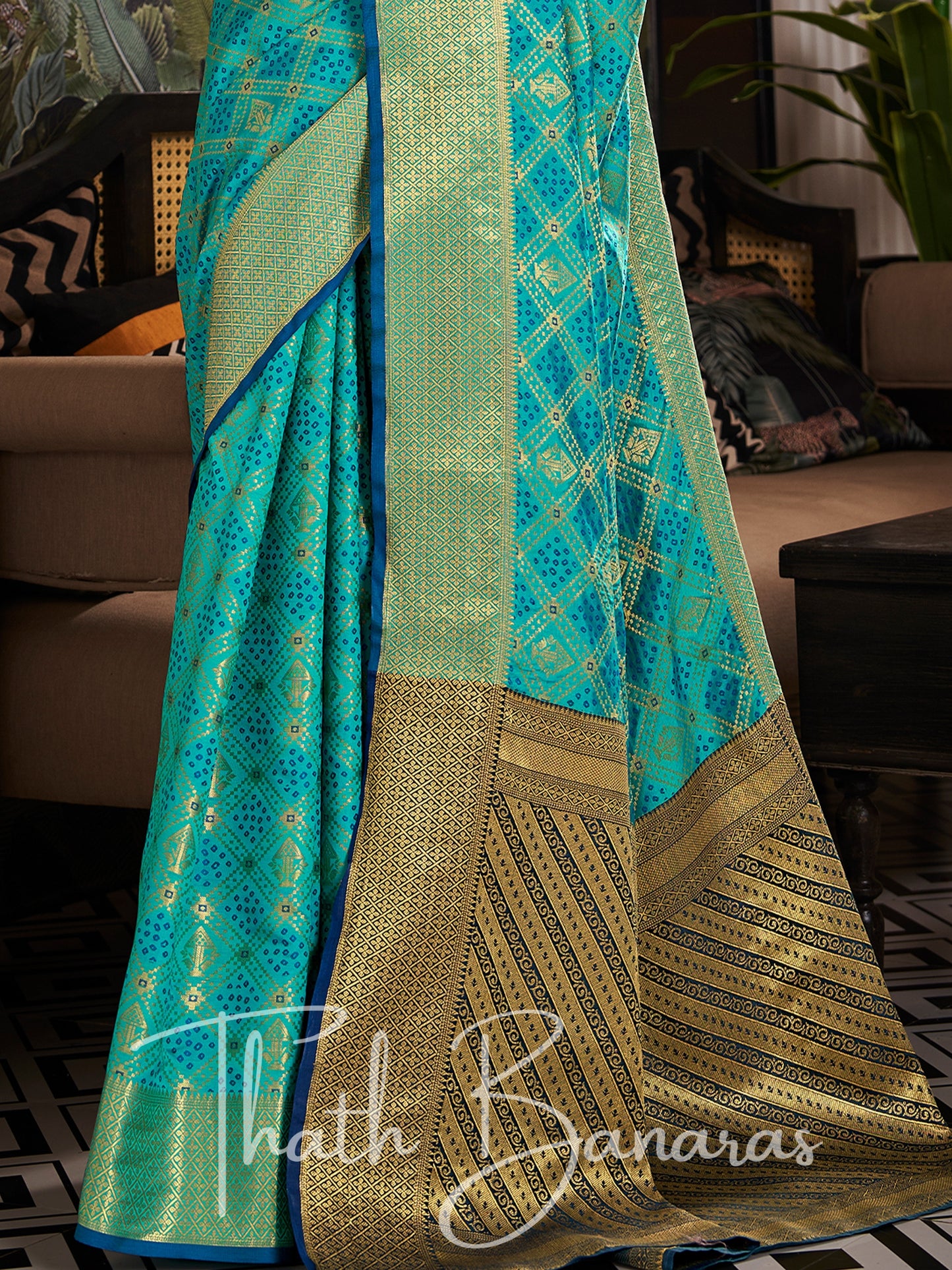 Azure Blue Handloom Patola Soft Silk Ceremonial Classic Saree