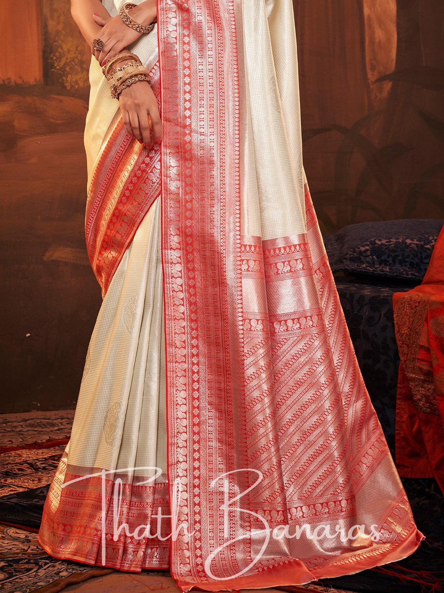 Red and white kanchivaram silk saree