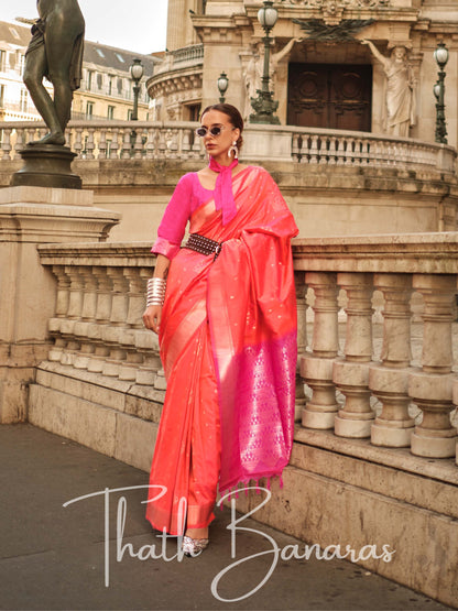 Raspberry Pink Soft Silk Handloom Weaving Saree