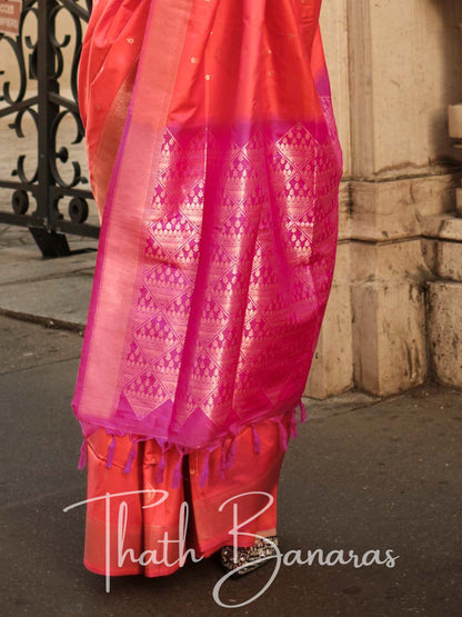 Raspberry Pink Soft Silk Handloom Weaving Saree