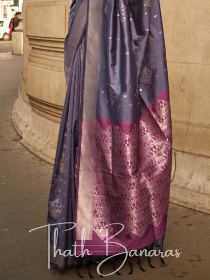 Classic Violet Soft Silk Handloom Weaving Saree