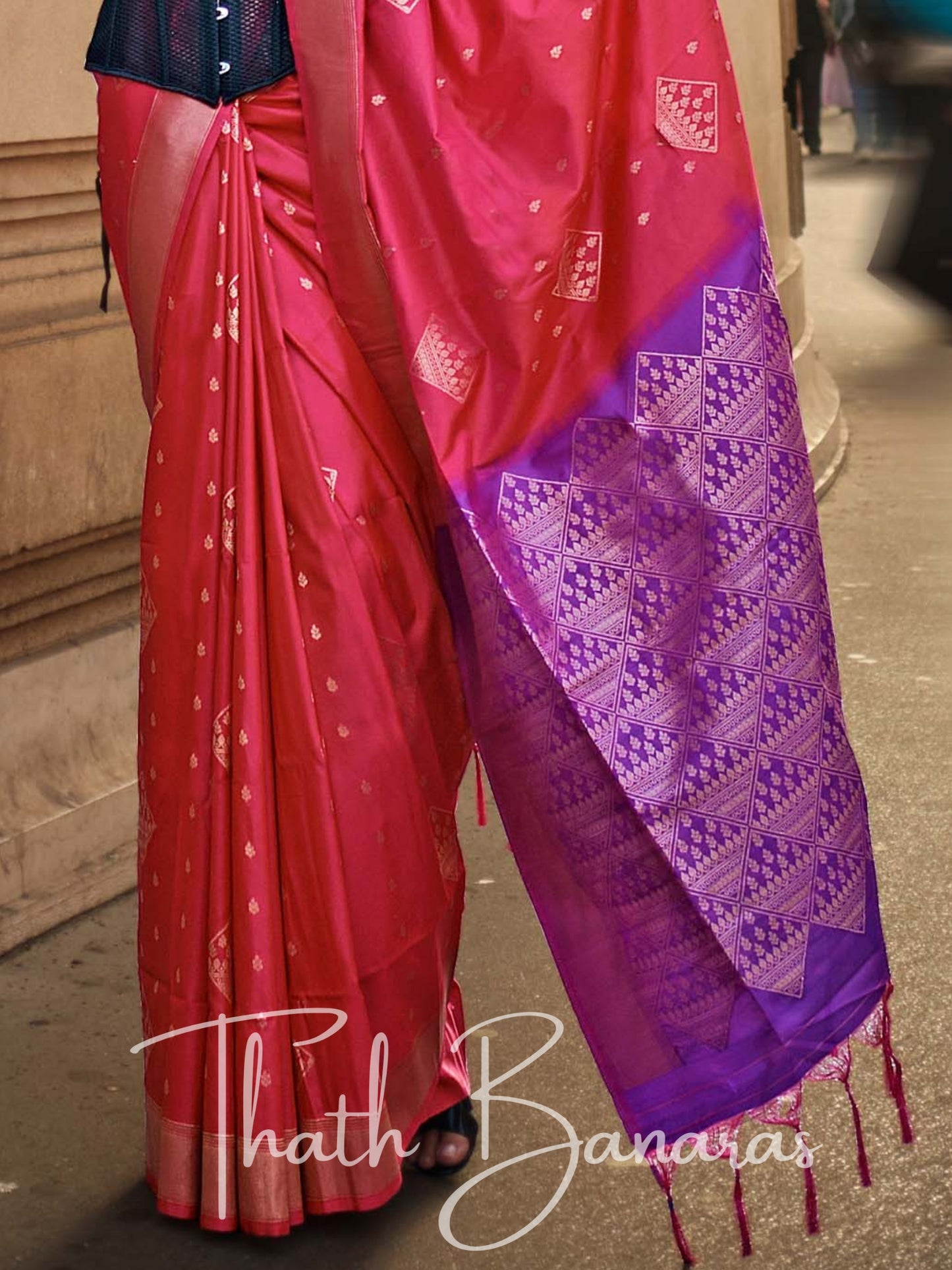 Rose Pink and Purple Soft Silk Handloom Weaving Saree