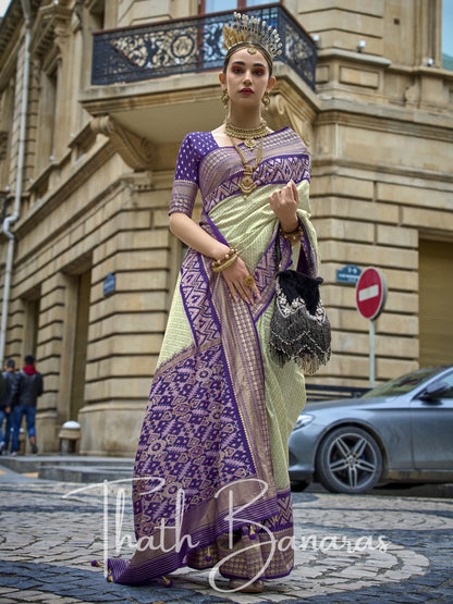 Purple Poly Viscose Silk with Patola Print and Glory Finish