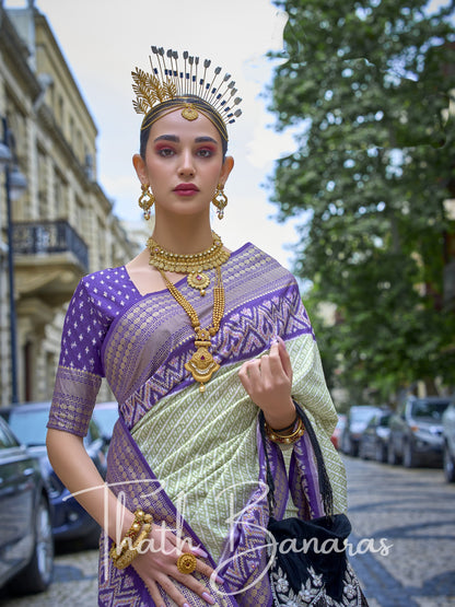 Purple Poly Viscose Silk with Patola Print and Glory Finish