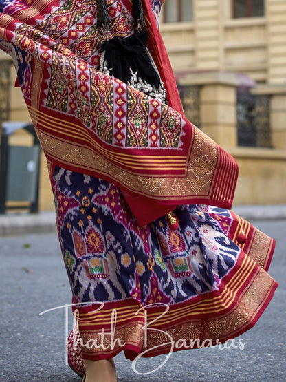 Blue Poly Viscose Silk with Patola Print and Glory Finish