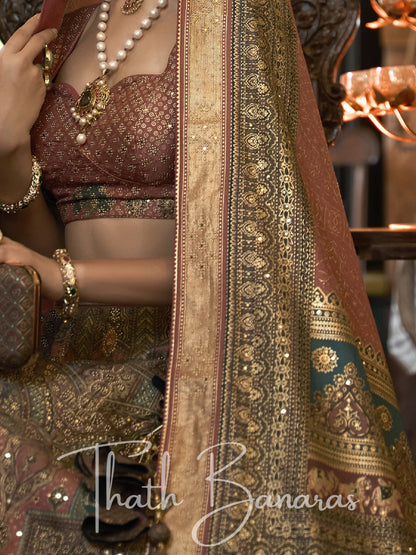 Royal Brown Smooth Rajwadi Silk with Sparkle and Mirror Work Lehenga and Sparkle Work Blouse