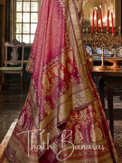 Orange and Pink Smooth Rajwadi Silk with Sparkle and Mirror Work Lehenga and Sparkle Work Blouse