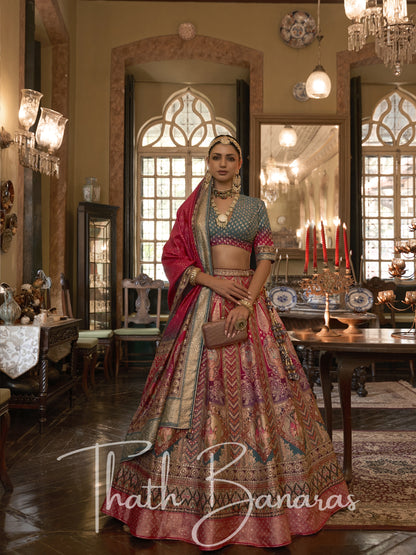 Delight Pink Smooth Rajwadi Silk with Sparkle and Mirror Work Lehenga and Sparkle Work Blouse