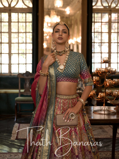 Delight Pink Smooth Rajwadi Silk with Sparkle and Mirror Work Lehenga and Sparkle Work Blouse