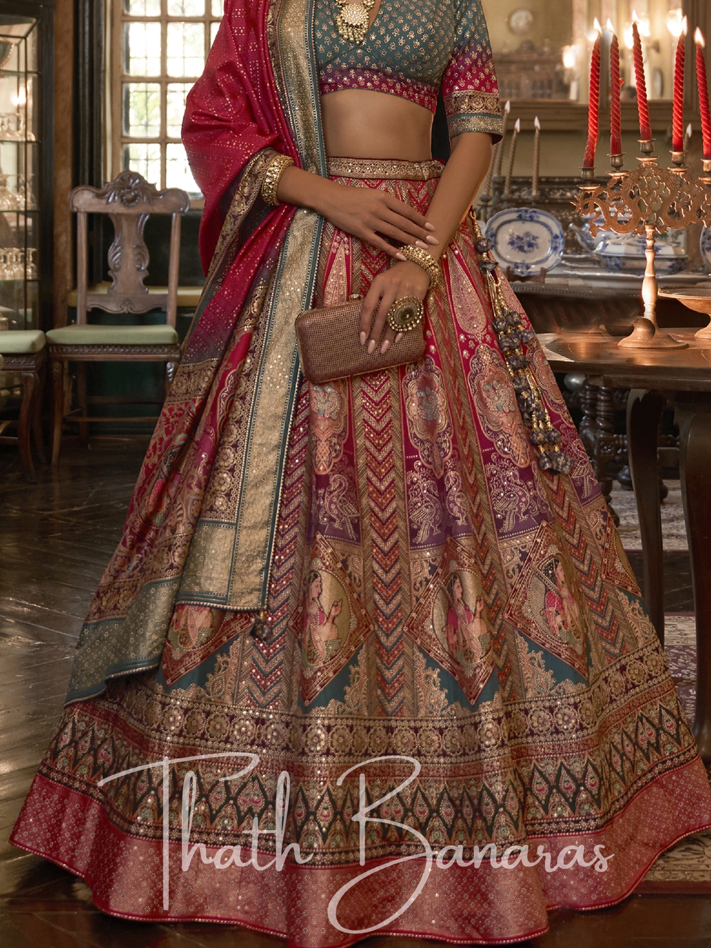 Delight Pink Smooth Rajwadi Silk with Sparkle and Mirror Work Lehenga and Sparkle Work Blouse