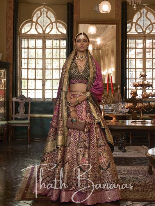 Wine Maroon Smooth Rajwadi Silk with Sparkle and Mirror Work Lehenga and Sparkle Work Blouse