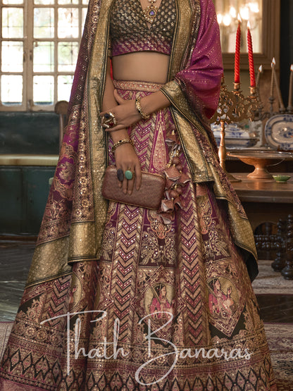 Wine Maroon Smooth Rajwadi Silk with Sparkle and Mirror Work Lehenga and Sparkle Work Blouse