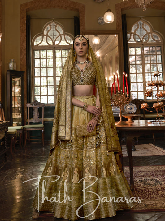 Mustard Gold Yellow Smooth Rajwadi Silk with Sparkle and Mirror Work Lehenga and Sparkle Work Blouse