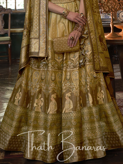 Mustard Gold Yellow Smooth Rajwadi Silk with Sparkle and Mirror Work Lehenga and Sparkle Work Blouse