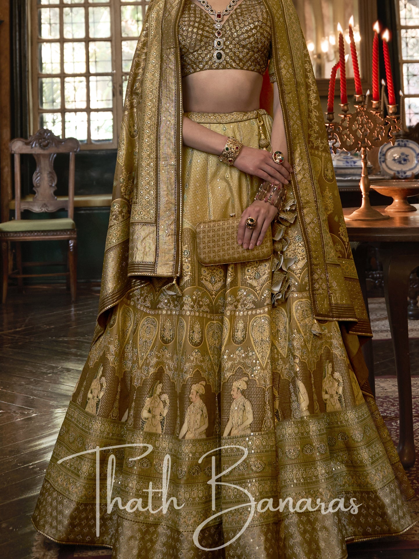 Mustard Gold Yellow Smooth Rajwadi Silk with Sparkle and Mirror Work Lehenga and Sparkle Work Blouse