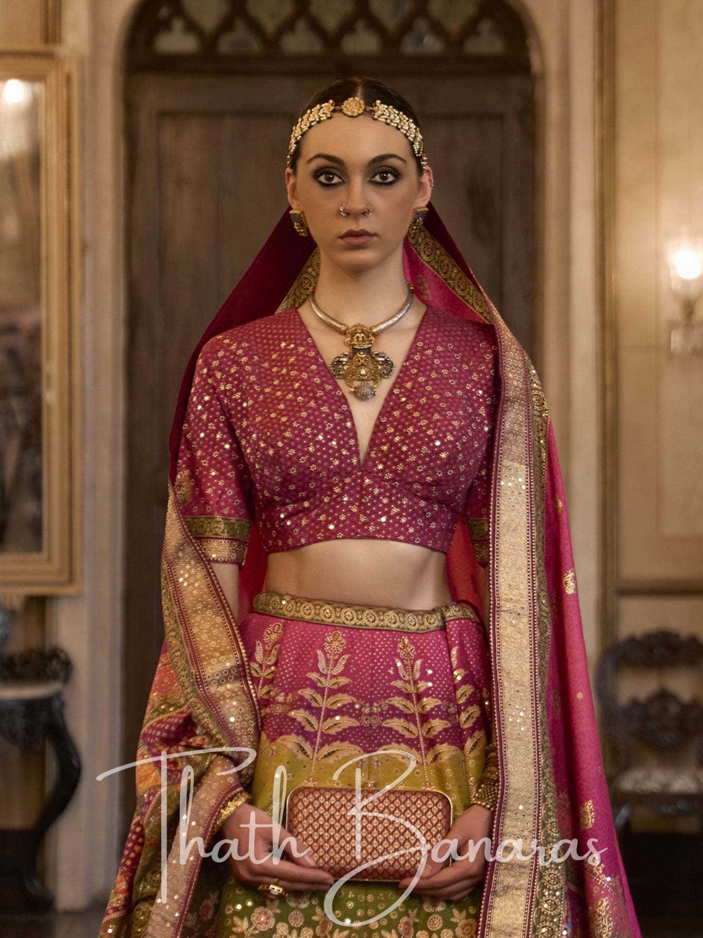 Fuscia Purple Smooth Rajwadi Silk with Sparkle and Aari Mirror Work Lehenga and Blouse