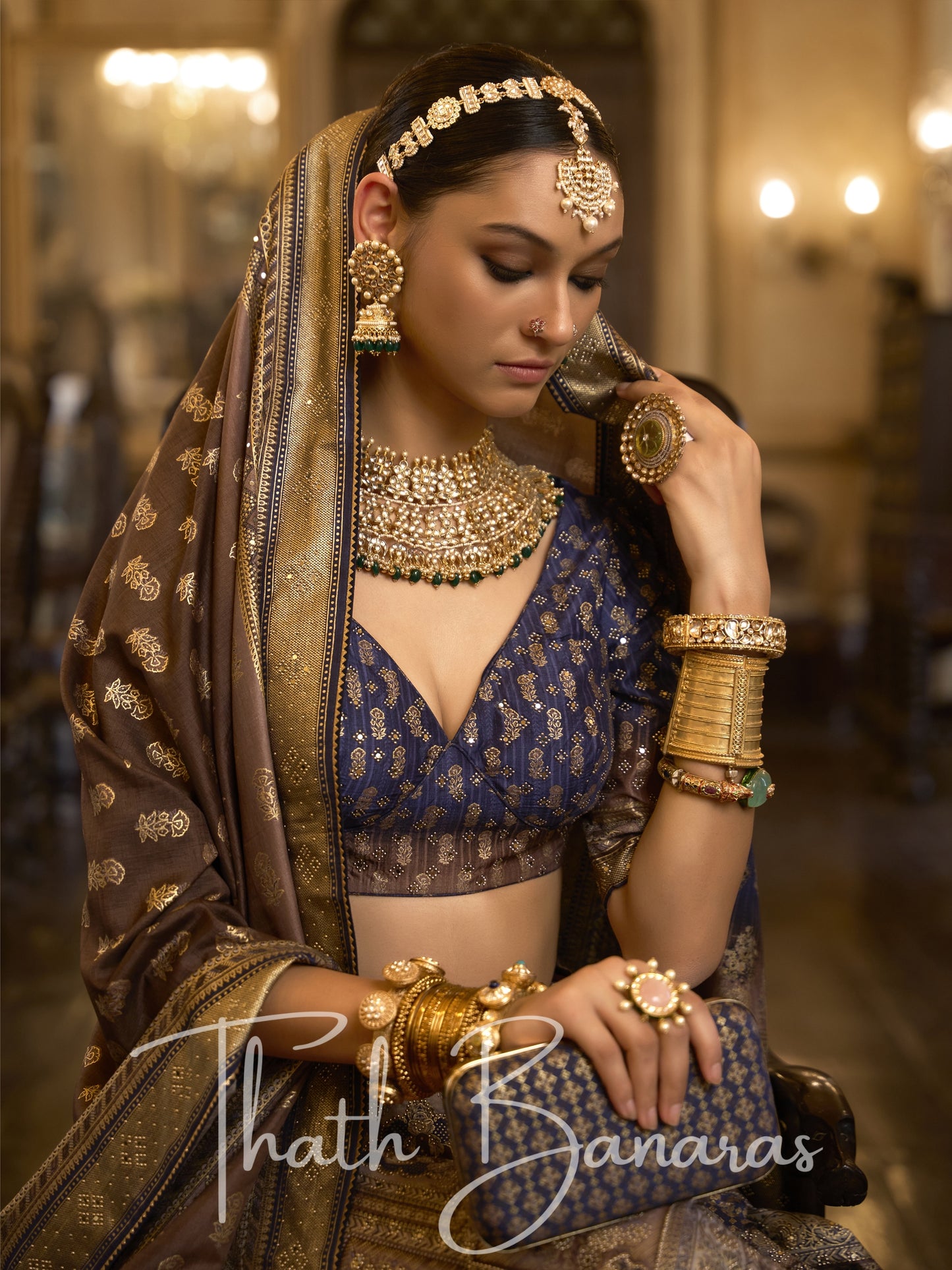 Royal Blue Smooth Rajwadi Silk with Sparkle and Aari Mirror Work Lehenga and Blouse