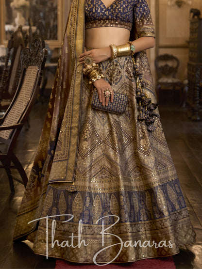 Royal Blue Smooth Rajwadi Silk with Sparkle and Aari Mirror Work Lehenga and Blouse